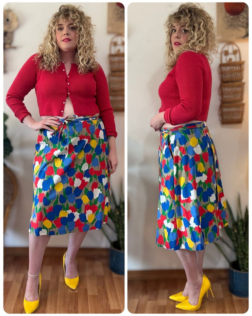 80s Multicolor Tulip Wrap Skirt